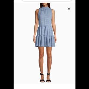 Calvin Klein ock neck chambray dot print babydoll dress size 4, NWT